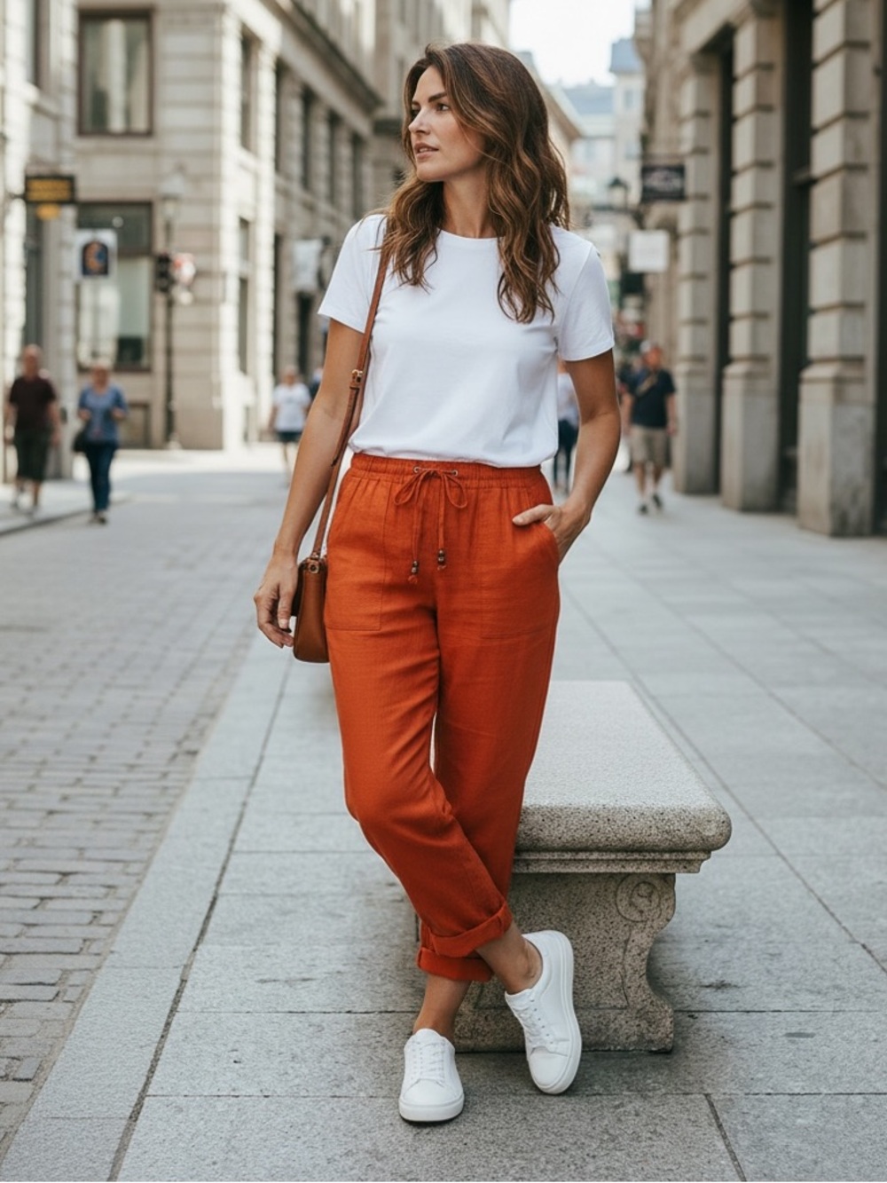 Jules & Leopold Burnt Orange Drawstring Ankle Pants